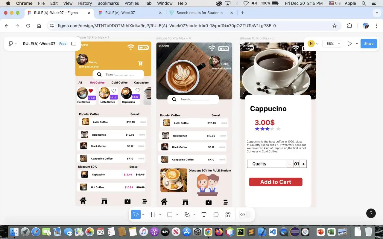 Café mobile app UI/UX design