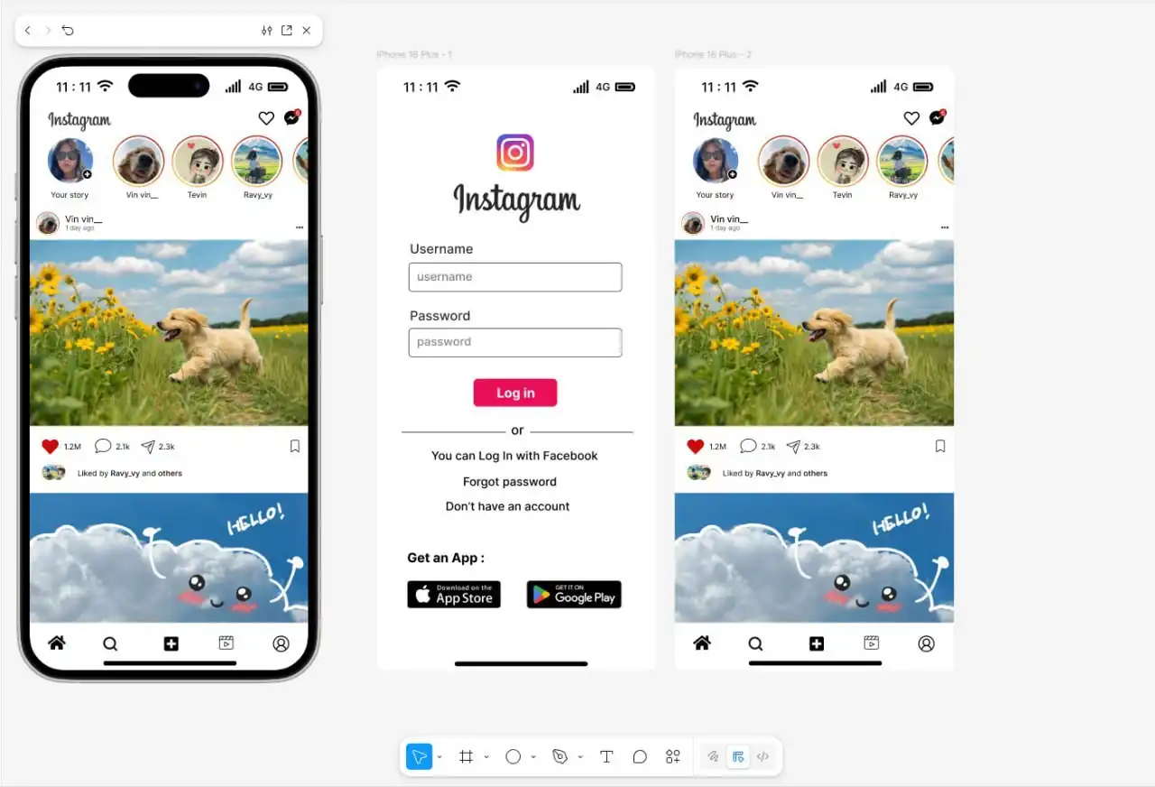 Instagram mobile UI redesign